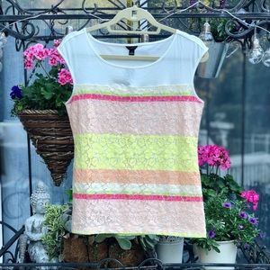 Ann Taylor Neon Lace Tank Top NWT